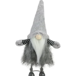 Bouncing Gnome with Shaggy Beard Christmas Figure - 17" - Gray and Black