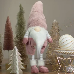 Bouncy Gnome Standing Christmas Figure Decoration - 20" - White and Pink