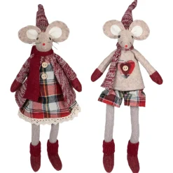 Boy and Girl Sitting Plush Christmas Mice Figures - 16" - Set of 2