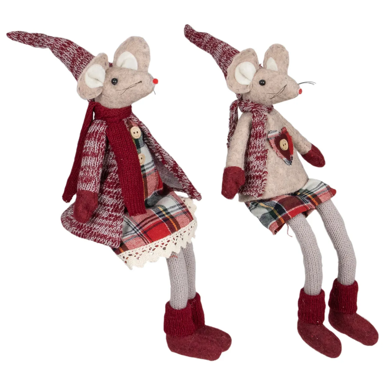 Boy and Girl Sitting Plush Christmas Mice Figures - 16" - Set of 2