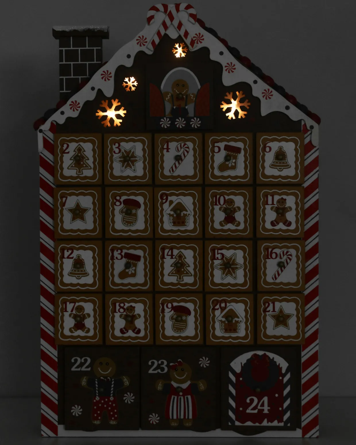 BRUBAKER Reusable Wooden Advent Calendar to Fill - Gingerbread House with LED Lighting - DIY Christmas Calendar 10.31 x 17.72 x 2.17 inches