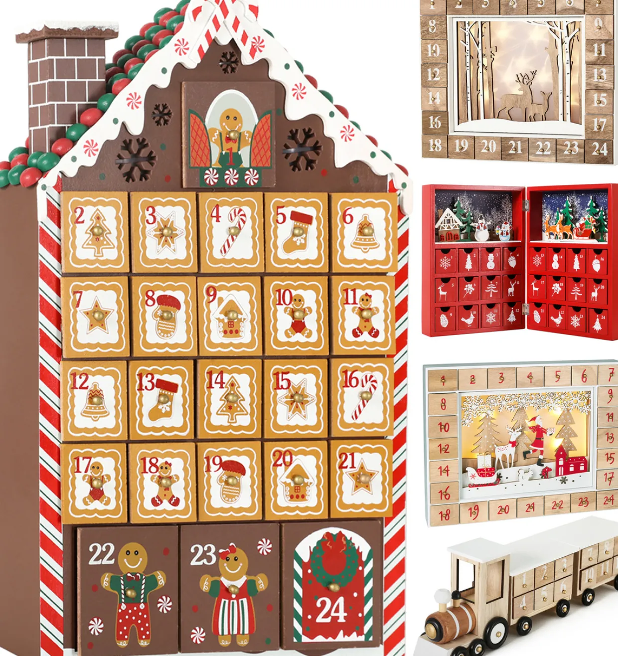BRUBAKER Reusable Wooden Advent Calendar to Fill - Gingerbread House with LED Lighting - DIY Christmas Calendar 10.31 x 17.72 x 2.17 inches