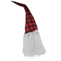 Buffalo Plaid Christmas Gnome Head Figure - 28" - Red and Black
