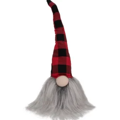 Buffalo Plaid Gnome Head with Long Beard Christmas Figure - 16" - Red and Black