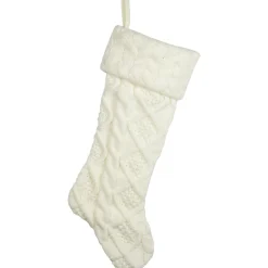 Cable Knit Christmas Stocking with Cuff - 21.5" - Cream