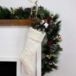 Cable Knit Christmas Stocking with Cuff - 21.5" - Cream