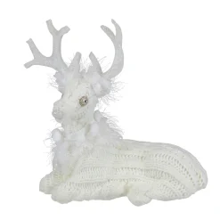 Cable Knit Sweater Sitting Reindeer Christmas Figure - 9.75"