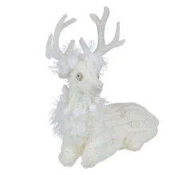 Cable Knit Sweater Sitting Reindeer Christmas Figure - 9.75