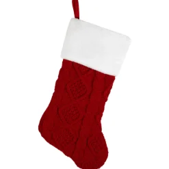 Cable Knit with Faux Fur Cuff Christmas Stocking - 20.5" - Red and White