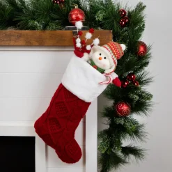 Cable Knit with Faux Fur Cuff Christmas Stocking - 20.5" - Red and White