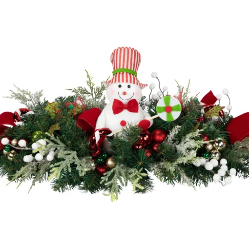 Candy Cane Snowman and Ornaments Christmas Swag - 37.5" - Unlit