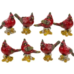Cardinal Birds on a Stomp Christmas Figurines - 4.5" - Red - Set of 8