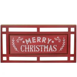 Carved "Merry Christmas " Wooden Rectangular Wall Sign - 24” - Red and White