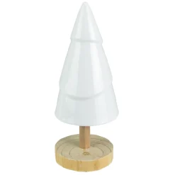 Ceramic Tree with Wood Base Christmas Decoration - 10.5" - White