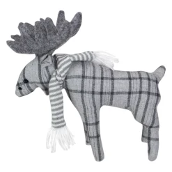 Checkered Moose with Striped Scarf Christmas Figure - 10" - Gray