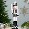 Checkered Nutcracker Soldier with Scepter Christmas Figure - 15" - Black and White