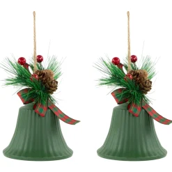 Christmas Bells with Pinecones and Plaid Bow Ornaments - 7