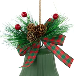 Christmas Bells with Pinecones and Plaid Bow Ornaments - 7