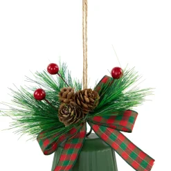 Christmas Bells with Pinecones and Plaid Bow Ornaments - 7