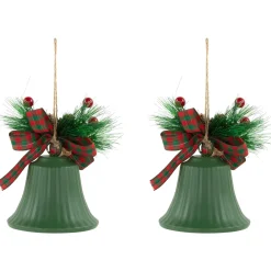 Christmas Bells with Pinecones and Plaid Bow Ornaments - 7