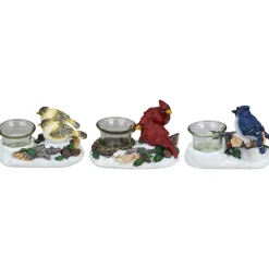 Christmas Bird Couples Tealight Candle Holders Decoration - 5.75