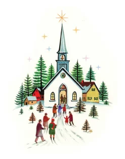 Christmas Church Winter Scene Wall Decor Art Print