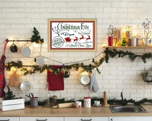 Christmas Eve Toy Company 16" x 23.5" Framed Christmas Wall Decor Art Print Sign Poster in a Natural Wooden Frame with UV Acrylic and Hangers