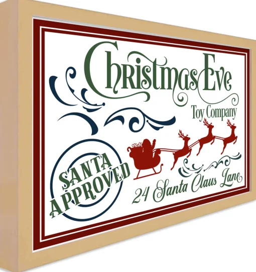 Christmas Eve Toy Company 16" x 23.5" Framed Christmas Wall Decor Art Print Sign Poster in a Natural Wooden Frame with UV Acrylic and Hangers