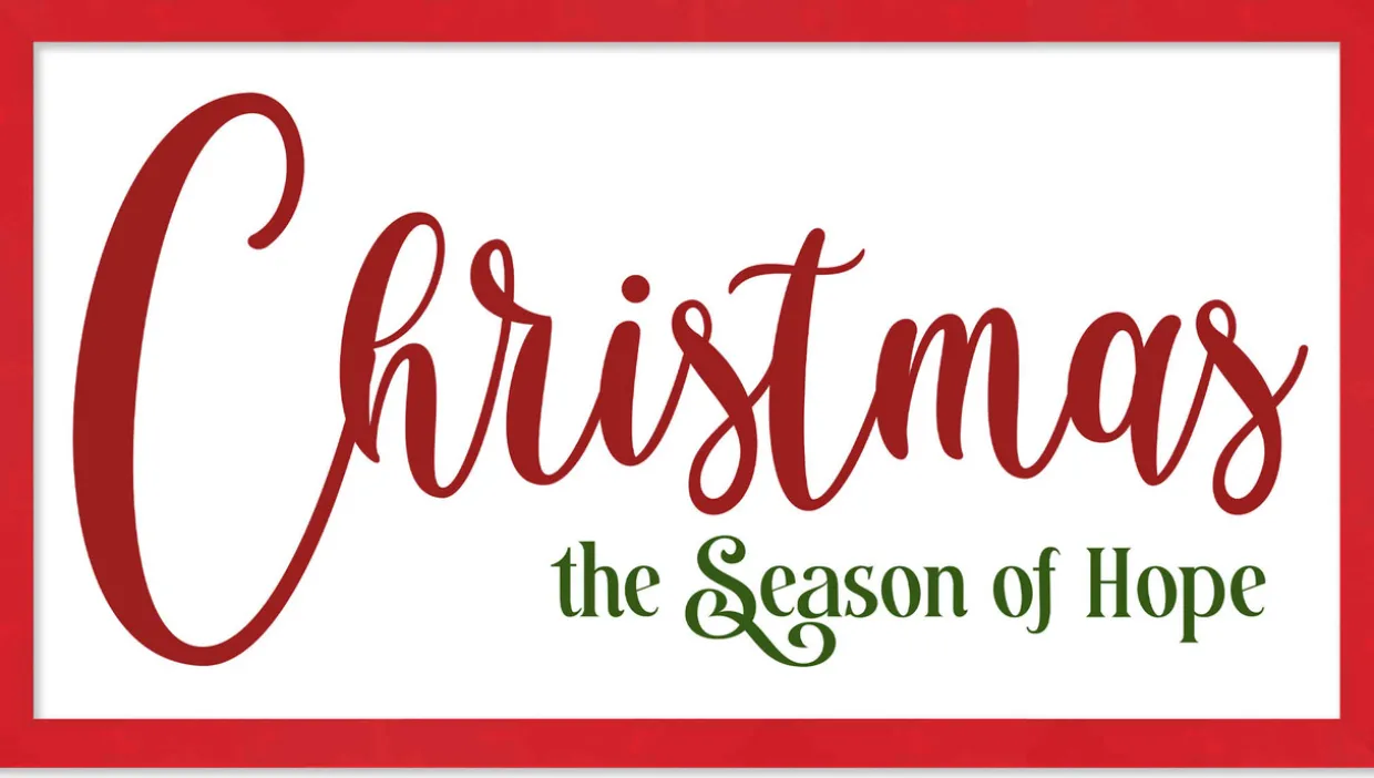 Christmas is the Season of Hope 9.5" x 17.5" Framed Christmas Wall Decor Art Print Sign Poster in a Red Wooden Frame with UV Acrylic and Hangers