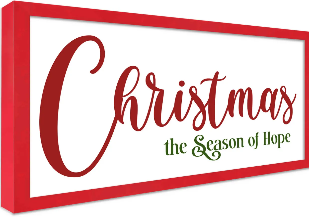 Christmas is the Season of Hope 9.5" x 17.5" Framed Christmas Wall Decor Art Print Sign Poster in a Red Wooden Frame with UV Acrylic and Hangers
