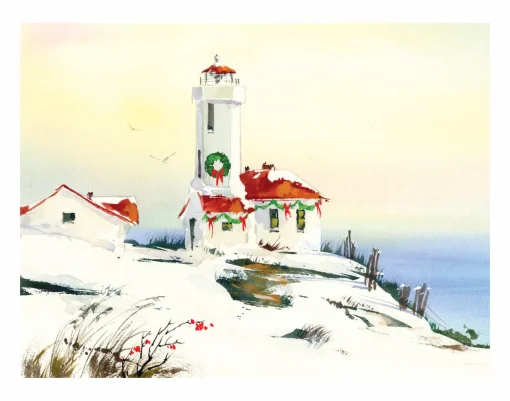 Christmas Lighthouse Winter Scene Wall Decor Art Print
