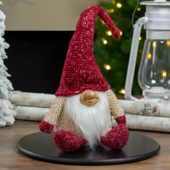 Chubby Smiling Gnome Plush Christmas Figure - 17" - Ivory and Red