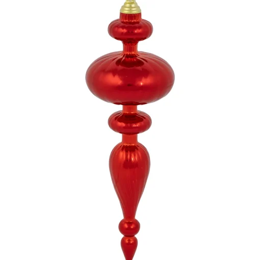 Commercial Size 2-Finish Christmas Finial Shatterproof Ornaments - Red -12" - 4ct