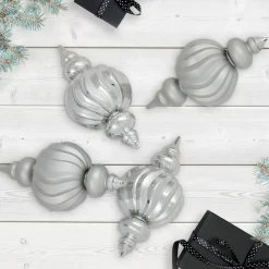 Commercial Size Shatterproof 2-Finish Finial Christmas Ornaments - Silver -10" - 4ct