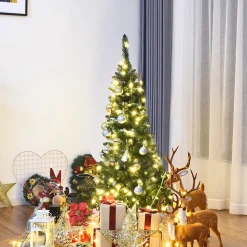 Costway 4.5ft Pre-Lit Hinged Pencil Christmas Tree 150 White Lights