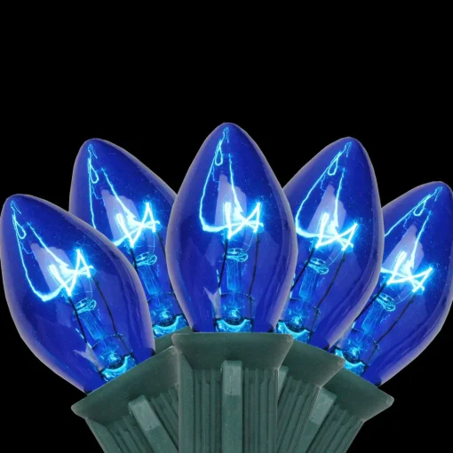 25-Count Blue C7 Christmas Light Set, 24ft Green Wire