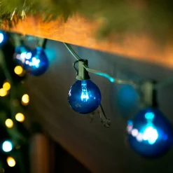 10-Count Blue G50 Globe Christmas Patio Lights- 9ft, Green Wire