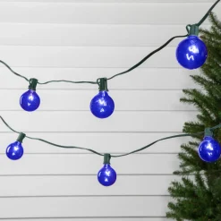 10-Count Blue G50 Globe Christmas Patio Lights- 9ft, Green Wire