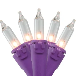 50-Count Clear Incandescent Mini Christmas Light Set, 19ft Purple Wire