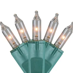 100-Count Clear Perm-O-Snap Mini Christmas Light Set, 49.3ft Green Wire