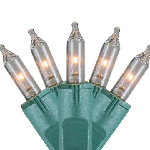 100-Count Clear Perm-O-Snap Mini Christmas Light Set, 49.3ft Green Wire