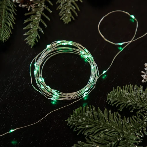 20-Count Green LED Micro Fairy Christmas Lights - 6ft, Copper Wire