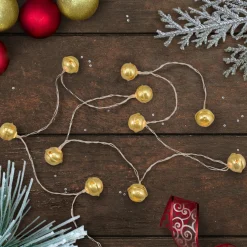 10-Count LED Gold Christmas Bells Fairy Lights, 5.5ft, Copper Wire