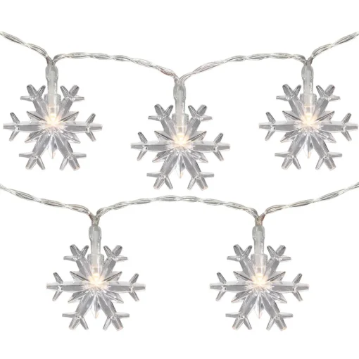 10-Count LED Snowflake Christmas Fairy Lights, 4.25ft, Copper Wire