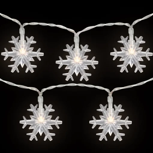 10-Count LED Snowflake Christmas Fairy Lights, 4.25ft, Copper Wire