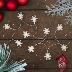 10-Count LED Snowflake Christmas Fairy Lights, 4.25ft, Copper Wire