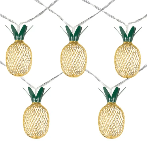 10-Count LED Warm White Gold Pineapple String Lights - 3' Clear Wire