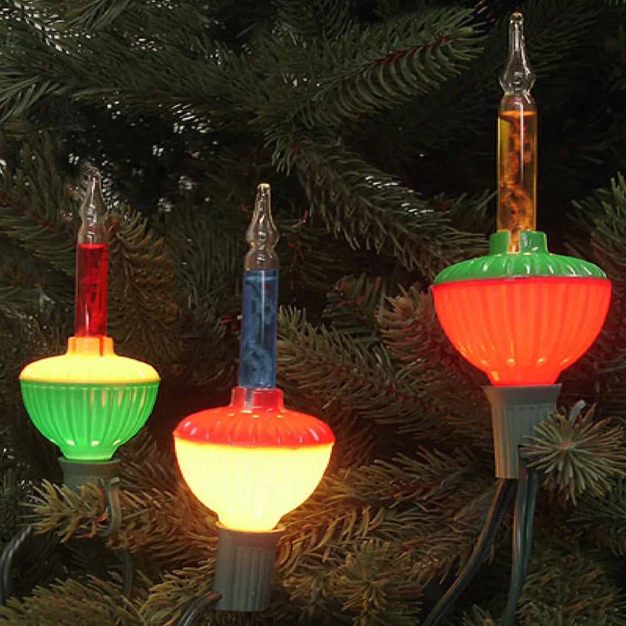7-Count Multi Color Retro Christmas Bubble Light Set, 6ft Green Wire
