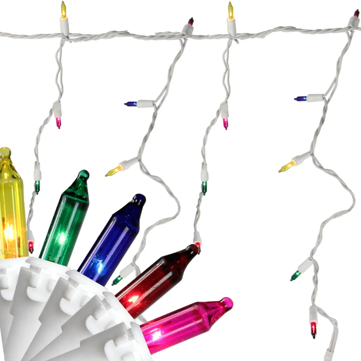 50-Count Multi-Color Mini Icicle Christmas Light Set - 6ft White Wire