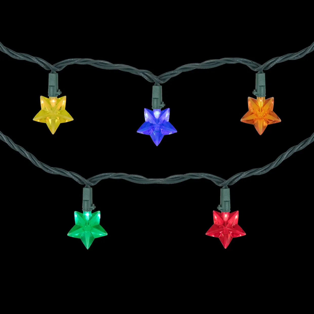 20-Count Multi-Colored Star Shaped LED Christmas Light Set- 4.5ft, Green Wire